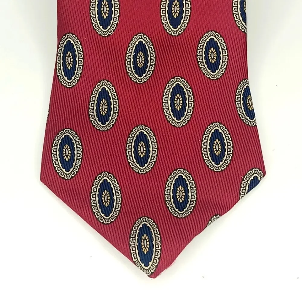 Brooks Brothers Men’s Dark Red Blue Silk Medallion Tie Vintage Bold USA